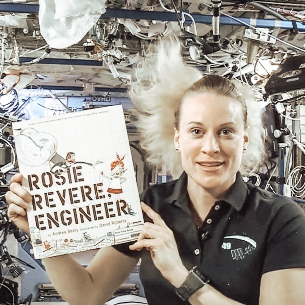 Astronaut Kate Rubins with Rosie Revere Book